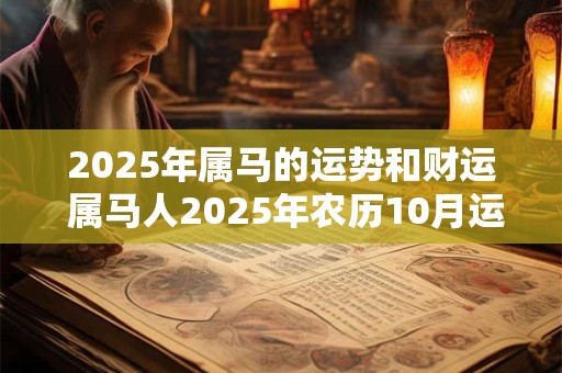 2025年属马的运势和财运 属马人2025年农历10月运势