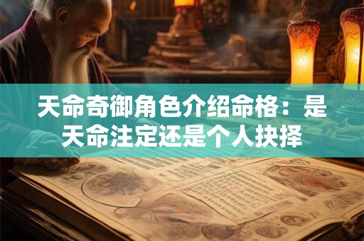 天命奇御角色介绍命格:是天命注定还是个人抉择 天命奇御角色介绍命格:是天命注定还是个人抉择