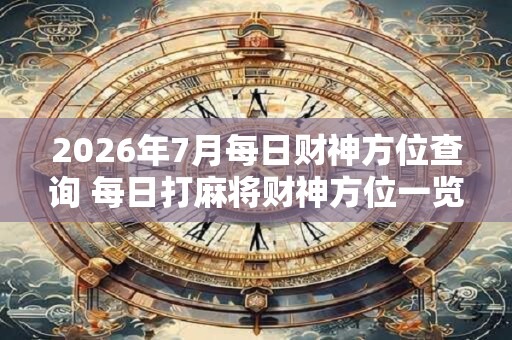 2026年7月每日财神方位查询 每日打麻将财神方位一览表 2026年7月每日财神方位查询 每日打麻将财神方位一览表