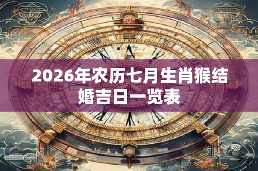 2026年农历七月生肖猴结婚吉日一览表