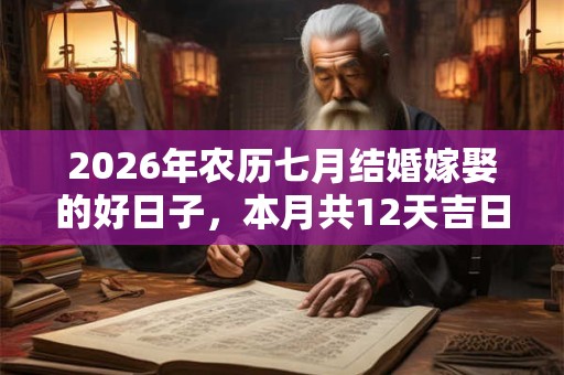 2026年农历七月结婚嫁娶的好日子，本月共12天吉日