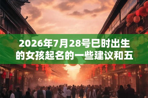 2026年7月28号巳时出生的女孩起名的一些建议和五行八字！