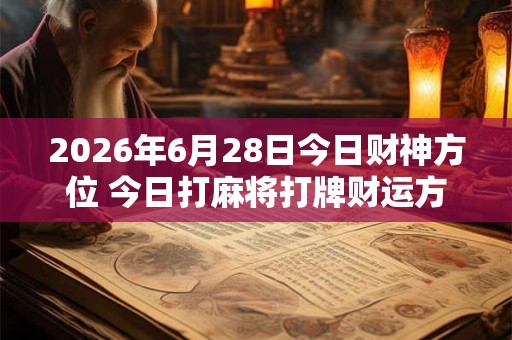 2026年6月28日今日财神方位 今日打麻将打牌财运方位！