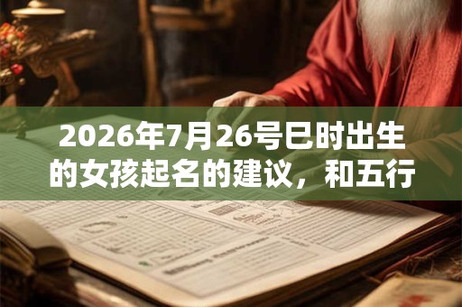 2026年7月26号巳时出生的女孩起名的建议，和五行八字！