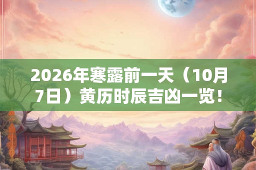 2026年寒露前一天（10月7日）黄历时辰吉凶一览！