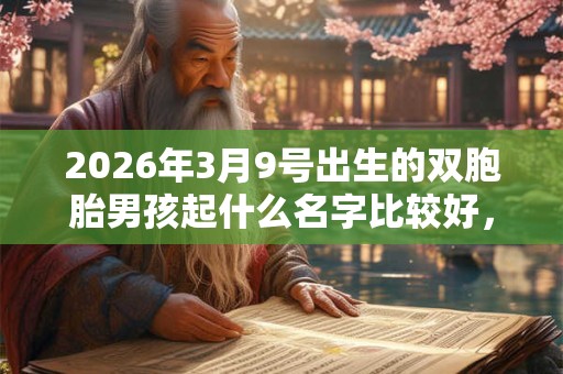 2026年3月9号出生的双胞胎男孩起什么名字比较好，五行属什么