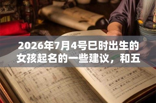 2026年7月4号巳时出生的女孩起名的一些建议，和五行八字。