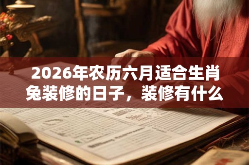 2026年农历六月适合生肖兔装修的日子,装修有什么讲究? 2026年农历六月适合生肖兔装修的日子,装修有什么讲究?