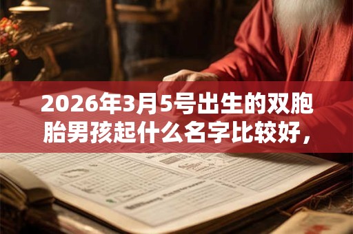 2026年3月5号出生的双胞胎男孩起什么名字比较好，五行属什么