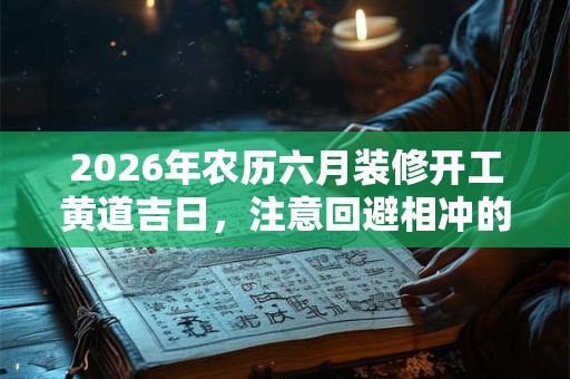2026年农历六月装修开工黄道吉日，注意回避相冲的生肖