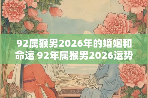 92属猴男2026年的婚姻和命运 92年属猴男2026运势详解