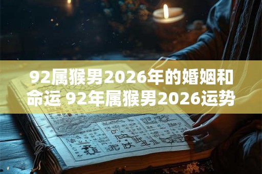 92属猴男2026年的婚姻和命运 92年属猴男2026运势详解