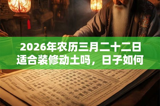 2026年农历三月二十二日适合装修动土吗，日子如何？