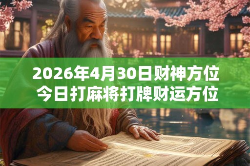 2026年4月30日财神方位 今日打麻将打牌财运方位！