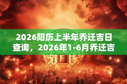 2026阳历上半年乔迁吉日查询，2026年1-6月乔迁吉日整理