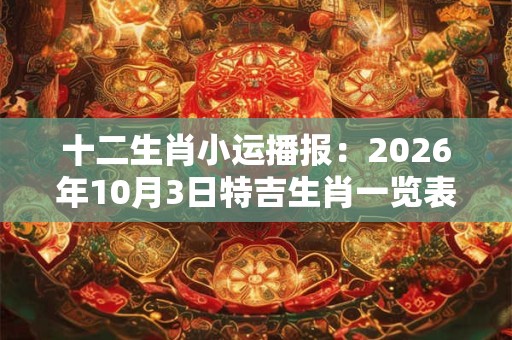 十二生肖小运播报：2026年10月3日特吉生肖一览表