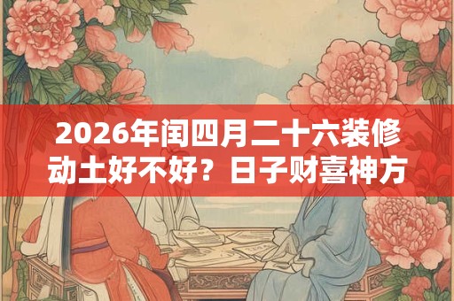 2026年闰四月二十六装修动土好不好？日子财喜神方位？