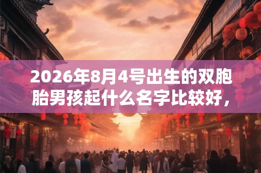 2026年8月4号出生的双胞胎男孩起什么名字比较好，五行属什么