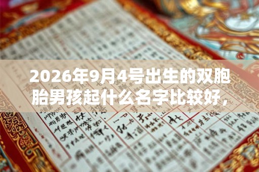 2026年9月4号出生的双胞胎男孩起什么名字比较好，五行属什么