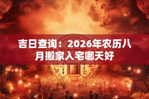 吉日查询：2026年农历八月搬家入宅哪天好