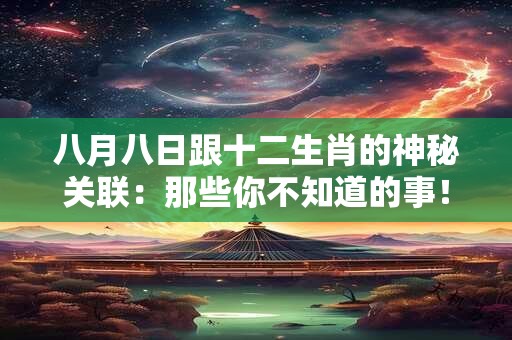 八月八日跟十二生肖的神秘关联：那些你不知道的事！
