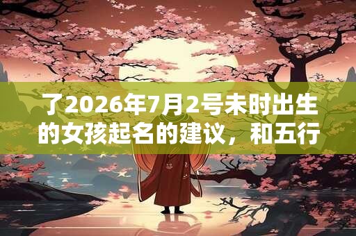 了2026年7月2号未时出生的女孩起名的建议，和五行八字！