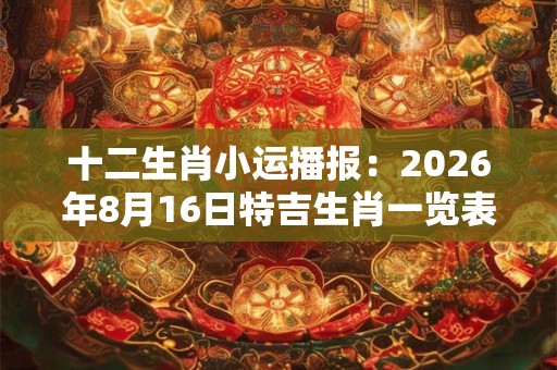 十二生肖小运播报：2026年8月16日特吉生肖一览表