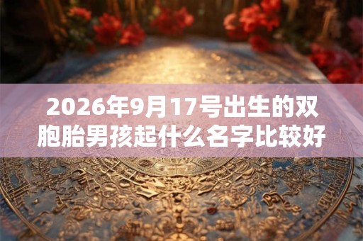 2026年9月17号出生的双胞胎男孩起什么名字比较好，五行属什么