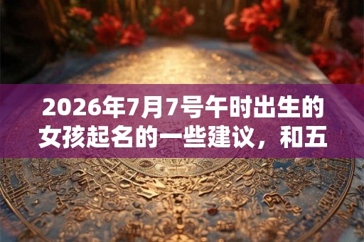 2026年7月7号午时出生的女孩起名的一些建议，和五行八字！