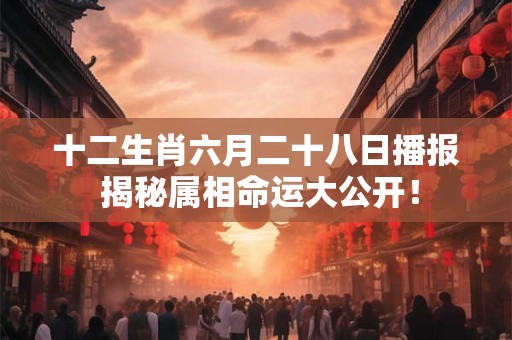 十二生肖六月二十八日播报 揭秘属相命运大公开！