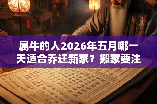 属牛的人2026年五月哪一天适合乔迁新家？搬家要注意什么？