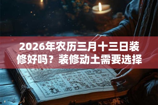 2026年农历三月十三日装修好吗？装修动土需要选择吉日吗？