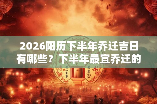 2026阳历下半年乔迁吉日有哪些？下半年最宜乔迁的好日子