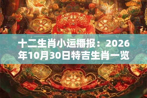十二生肖小运播报：2026年10月30日特吉生肖一览表