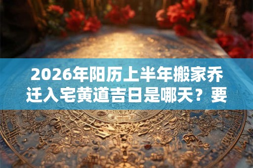 2026年阳历上半年搬家乔迁入宅黄道吉日是哪天？要举行入宅仪式吗？