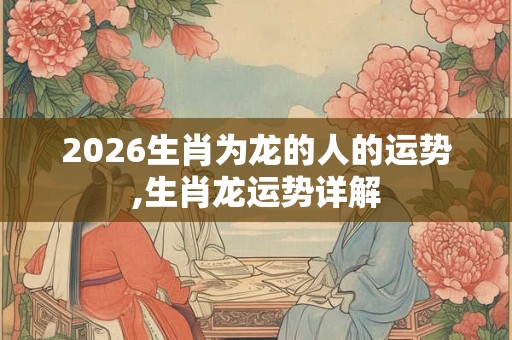 2026生肖为龙的人的运势,生肖龙运势详解