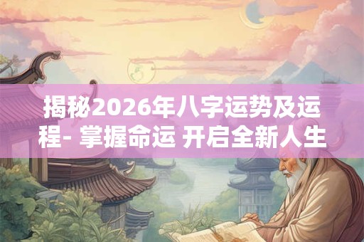 揭秘2026年八字运势及运程- 掌握命运 开启全新人生！