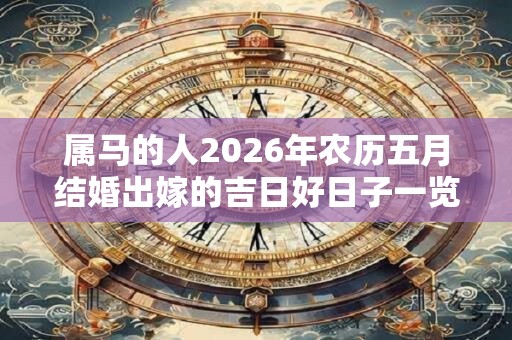 属马的人2026年农历五月结婚出嫁的吉日好日子一览表！