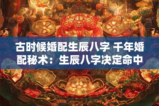 古时候婚配生辰八字 千年婚配秘术：生辰八字决定命中良缘！