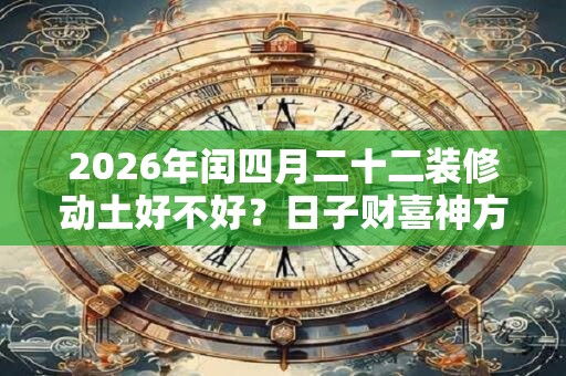 2026年闰四月二十二装修动土好不好？日子财喜神方位？