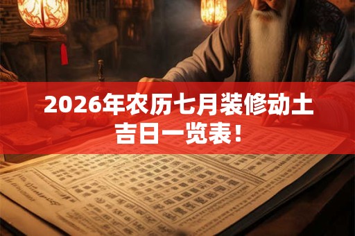2026年农历七月装修动土吉日一览表！