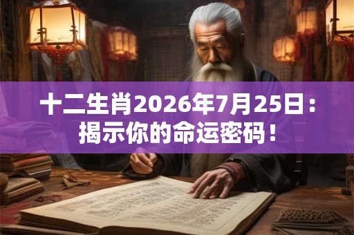 十二生肖2026年7月25日：揭示你的命运密码！