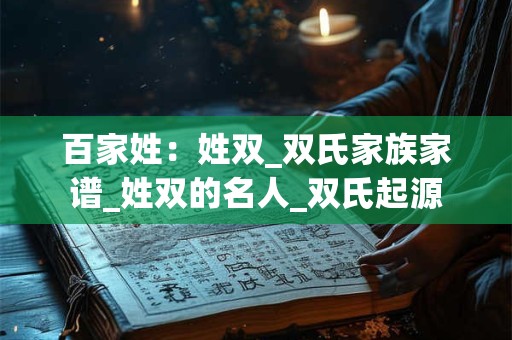 百家姓：姓双_双氏家族家谱_姓双的名人_双氏起源