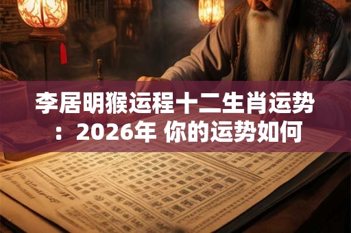 李居明猴运程十二生肖运势：2026年 你的运势如何