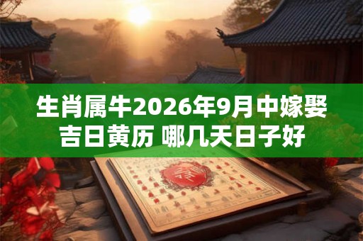 生肖属牛2026年9月中嫁娶吉日黄历 哪几天日子好