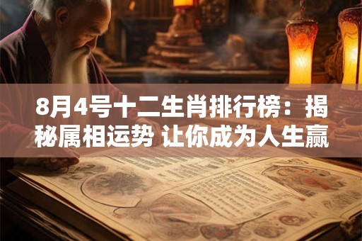 8月4号十二生肖排行榜:揭秘属相运势 让你成为人生赢家! 8月4号十二生肖排行榜:揭秘属相运势 让你成为人生赢家!