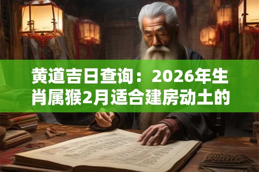 黄道吉日查询：2026年生肖属猴2月适合建房动土的最佳吉日